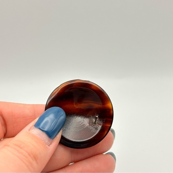 Vintage 80s Statement Purple Shiny Metallic Pierced Stud Earrings Acrylic Brown - Picture 9 of 9